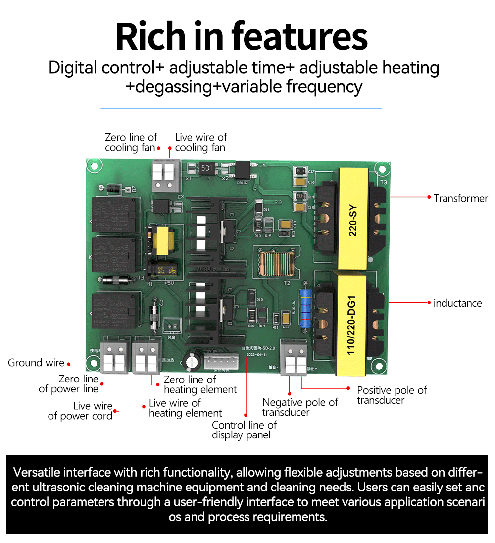 Description Picture 4 of itemGranbo 60~900W 40KHz 110V/220V Ultrasonic Cleaner Drive Boards Transducer Kit DIY Ultrasound Cleaning Bathtub