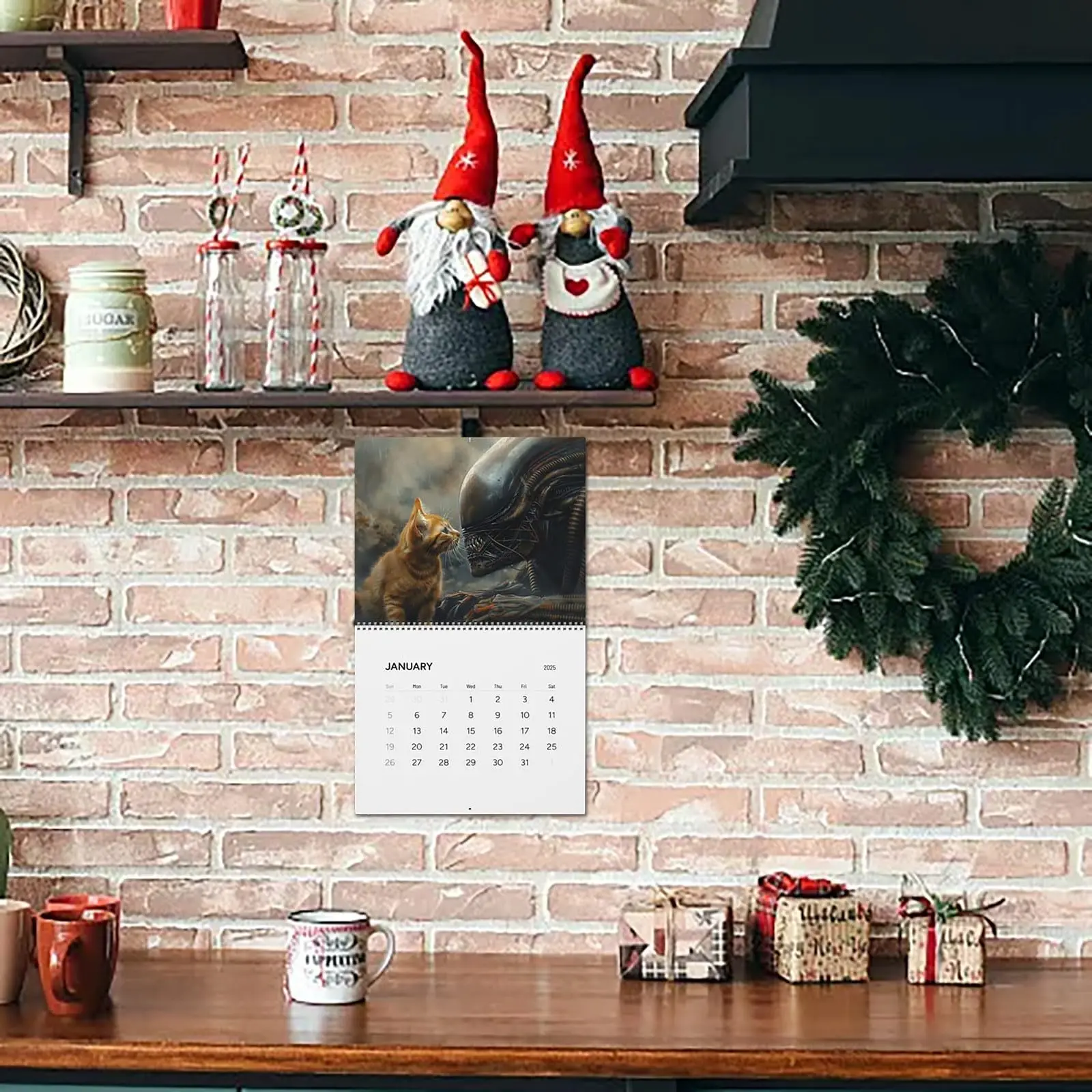 2026 New Alien Cat Calendar Creative Design Calendar Home Decor Schedule Time Tool Gift For Cat Lovers 12-Month Calendar