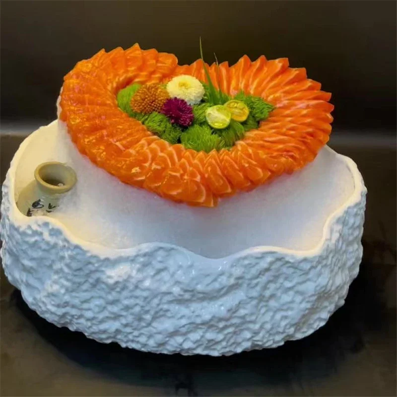 Creative salmon plate Seafood Pose Japanese Cuisine Plate Deep blue sashimi sushi boat plates Fashionable high-end sashimi plate