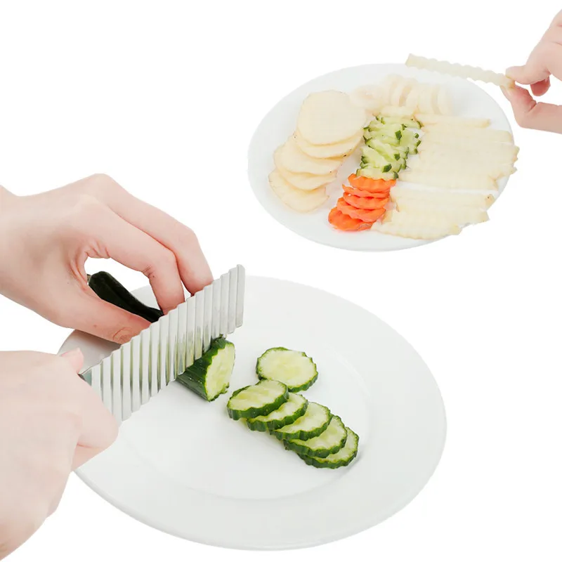 Description Picture 6 of itemCrinkle Wavy Slicer Knife Stainless Steel Potato Chip Slicer Dough Vegetable Fruit Potato Cutter Chopper French Kitchen Tools
