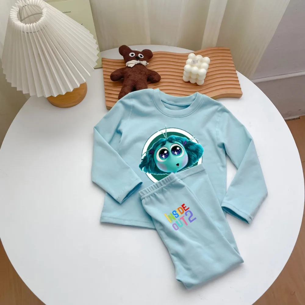Disney Inside Out 2 Kids Cartoon Printed Pajamas Set Autumn Casual Loungewear Long Sleeve Home Wear Anime Gifts