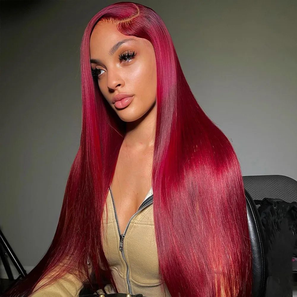 

Burgundy 13x6 Hd Lace Frontal Wig Bone Straight Human Hair Wigs 30 Inch Red Colored 13x4 99j Straight Lace Front Wigs Human Hair