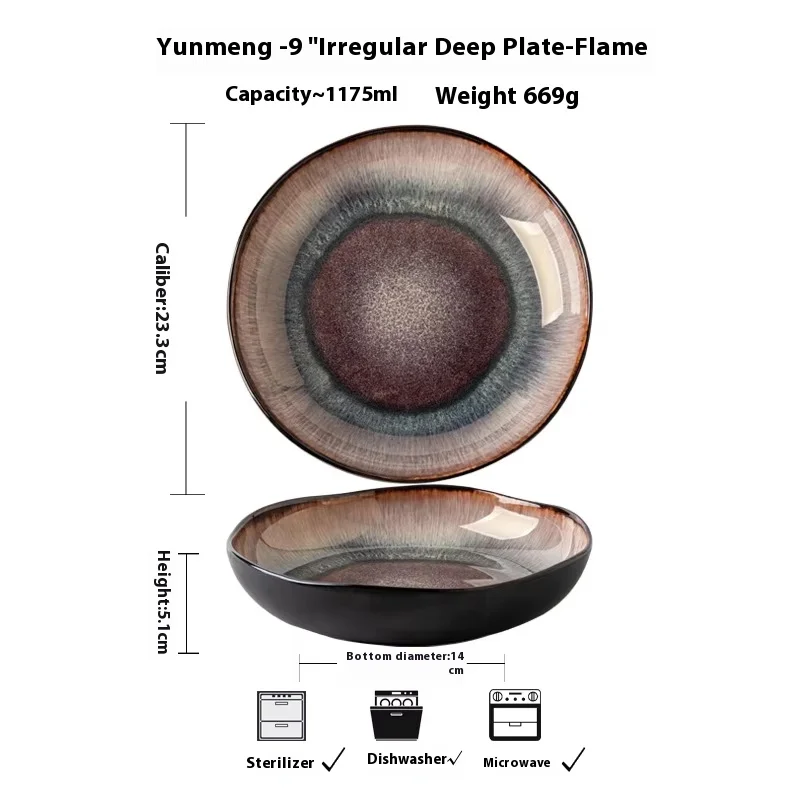 9-Inch Irregular Vintage Ceramic Pasta & Salad Plate 5