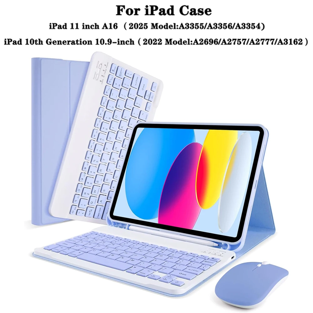 Étui pour clavier pour iPad 11e génération (A16) 11 pouces 2025, clavier amovible pour iPad 10e génération 10,9 pouces 2022 avec porte-crayon