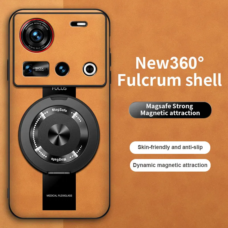 Luxury Magnetic Leather Phone Case with 360-Degree Rotating Stand and Shockproof Bumper