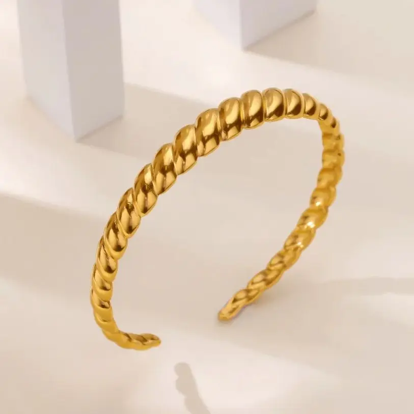 Stainless Steel Striped Bangle For Women