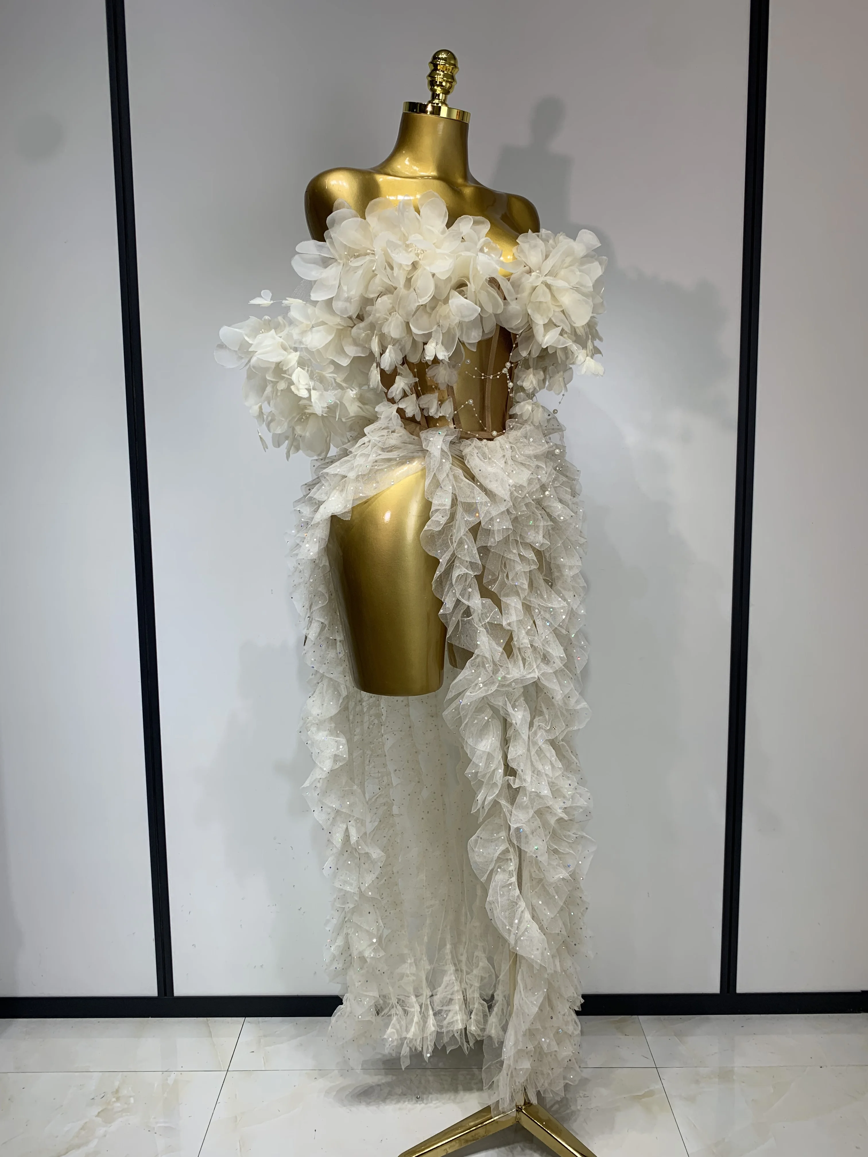Women Elegant Sparkly Sequins Top Long Skirt Two Pieces Set Evening Party Luxury Birthday Nightclub Singer Dancer Stage Outfit