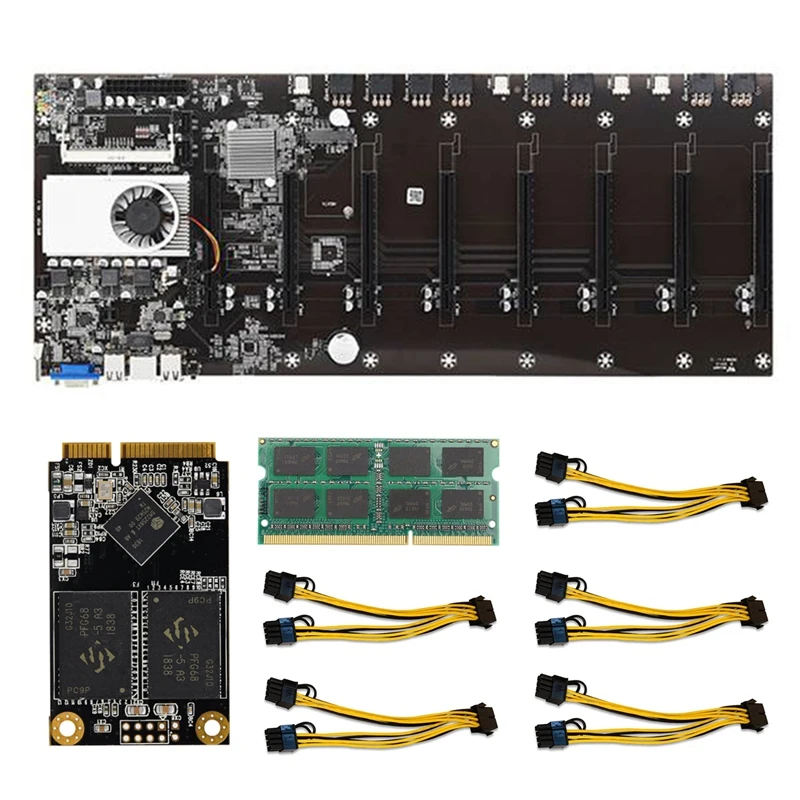 T37 BTC Mining Motherboard with CPU+128G MSATA SSD Memory DDR3+8X8PIN Cable 8XPCIE 16X GPU Slot for BTC Miner Mining