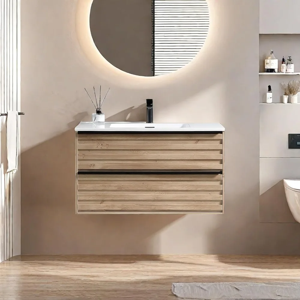 Bathroom Vanity with Sink, Modern Vanity Bathroom with Extra Big Drawers, Wall Mounted Floating Vanities