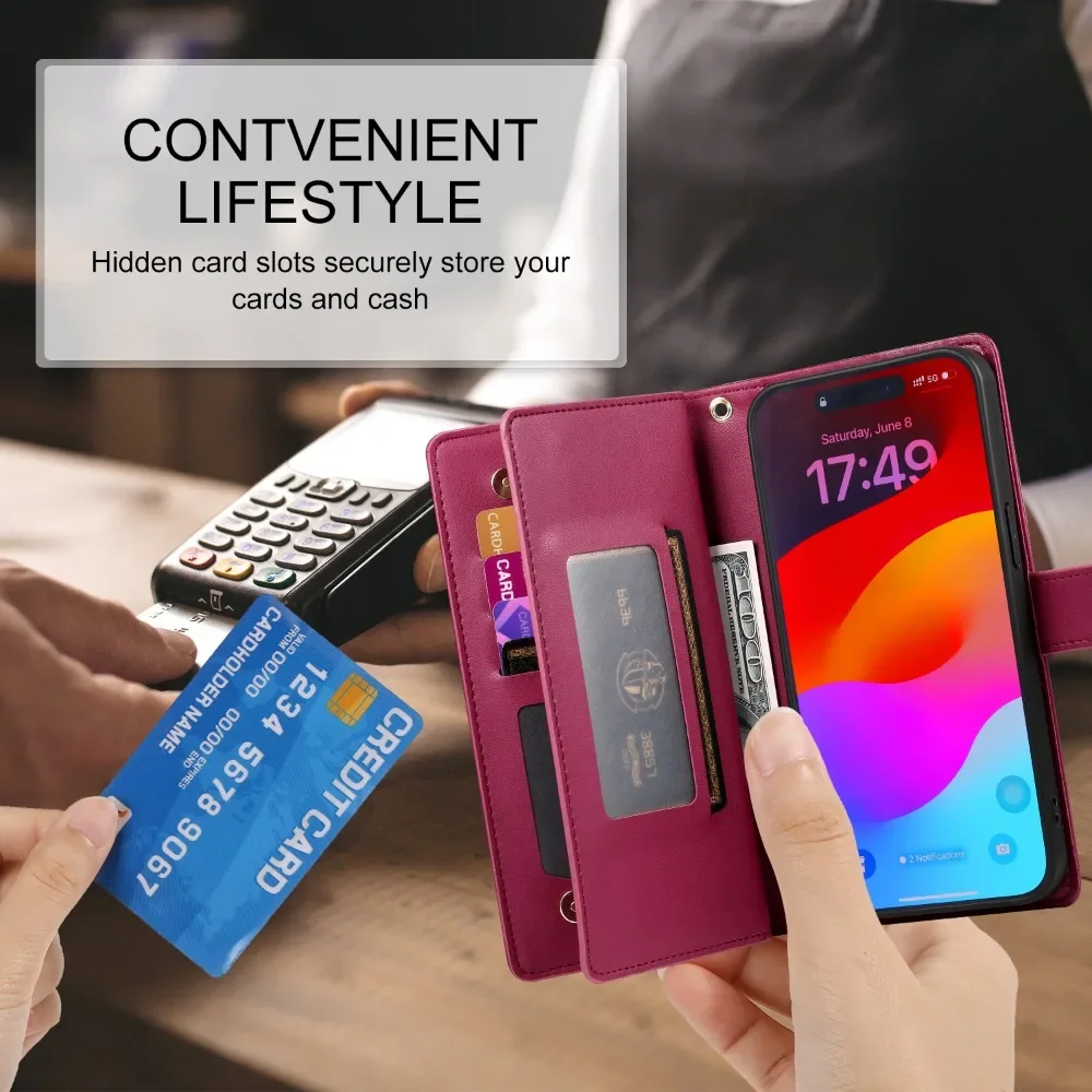 Sleek Zippered Leather Crossbody Phone Case with Card Slot Wallet Cover