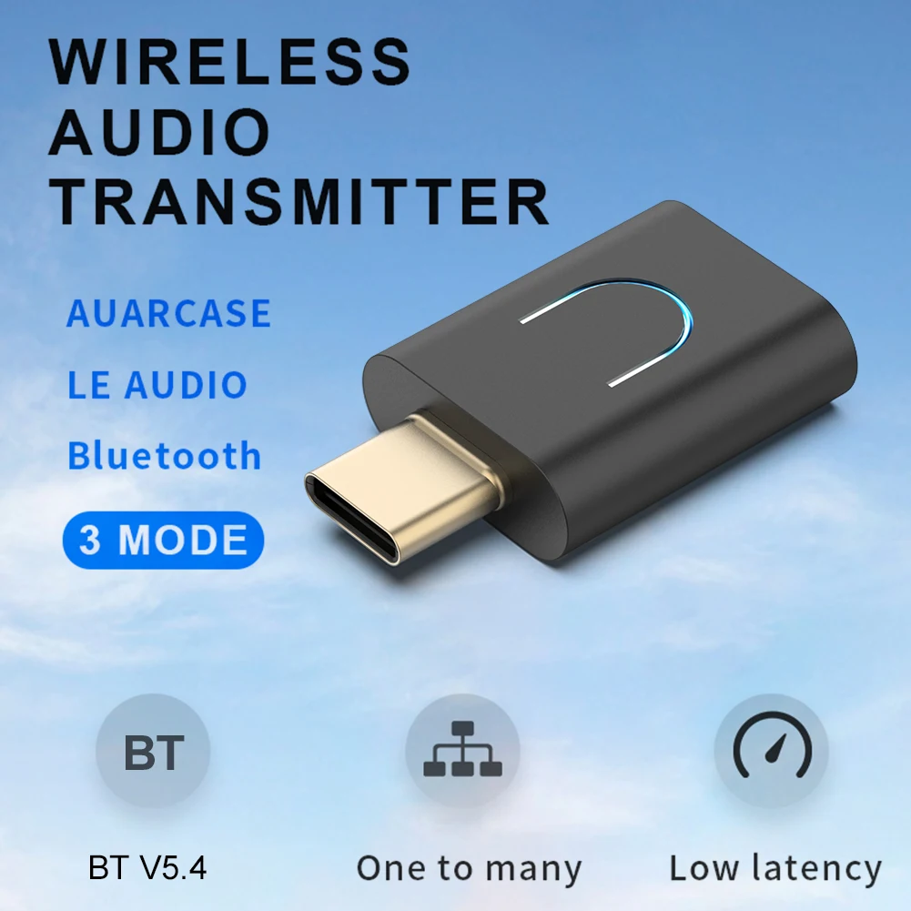 Audio Transmitter Bluetooth-Compatible 5.4 USB C Type-C BT 5.4 Transmitter with Auracast Audio Dongle Adapter for PC TV PS 4/5