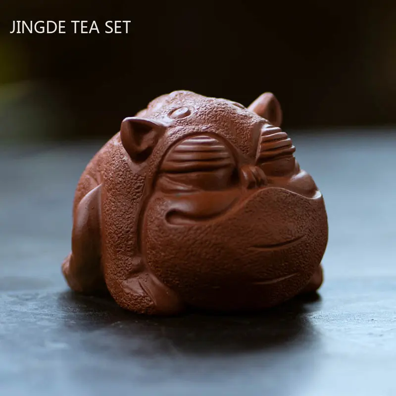 Yixing Raw Ore Purple Sand Tea Pet Three Foot Golden Toad Sculpture Small Ornaments Chinese Tea Table Decoration Accessories tea pet ornaments