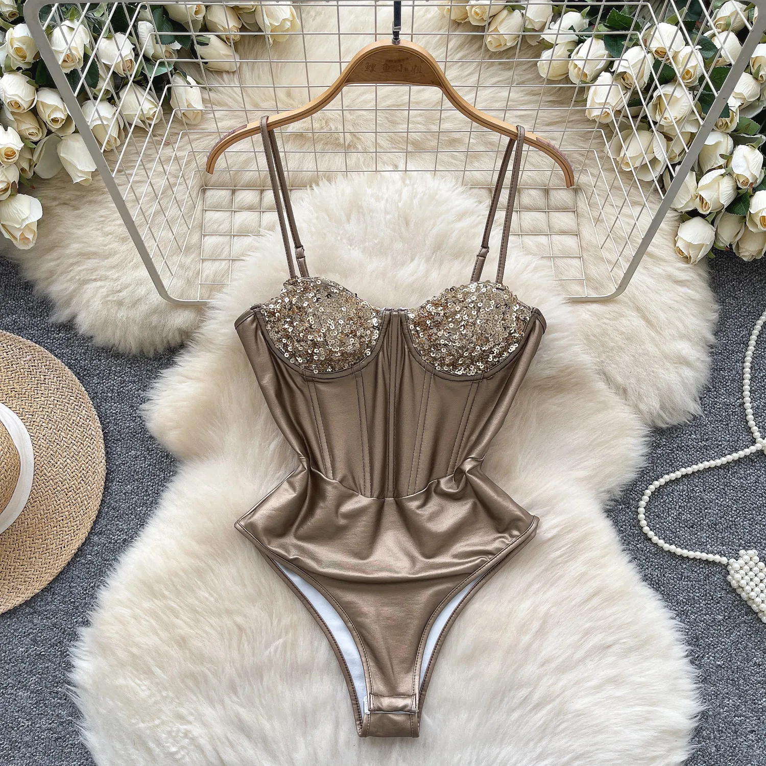 sequin corset bodysuit front view