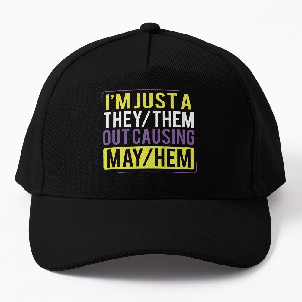 

They Them Out Causing Mayhem Funny Non Binary Baseball Cap Streetwear hiking hat Women's Beach Outlet Men's