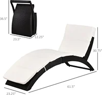 2025-NewPatio Foldable Wicker Chaise Lounge, PE Rattan Outdoor Lounge Chair, Bed with Cushion for Garden, Backyard, Lawn, Beige 3