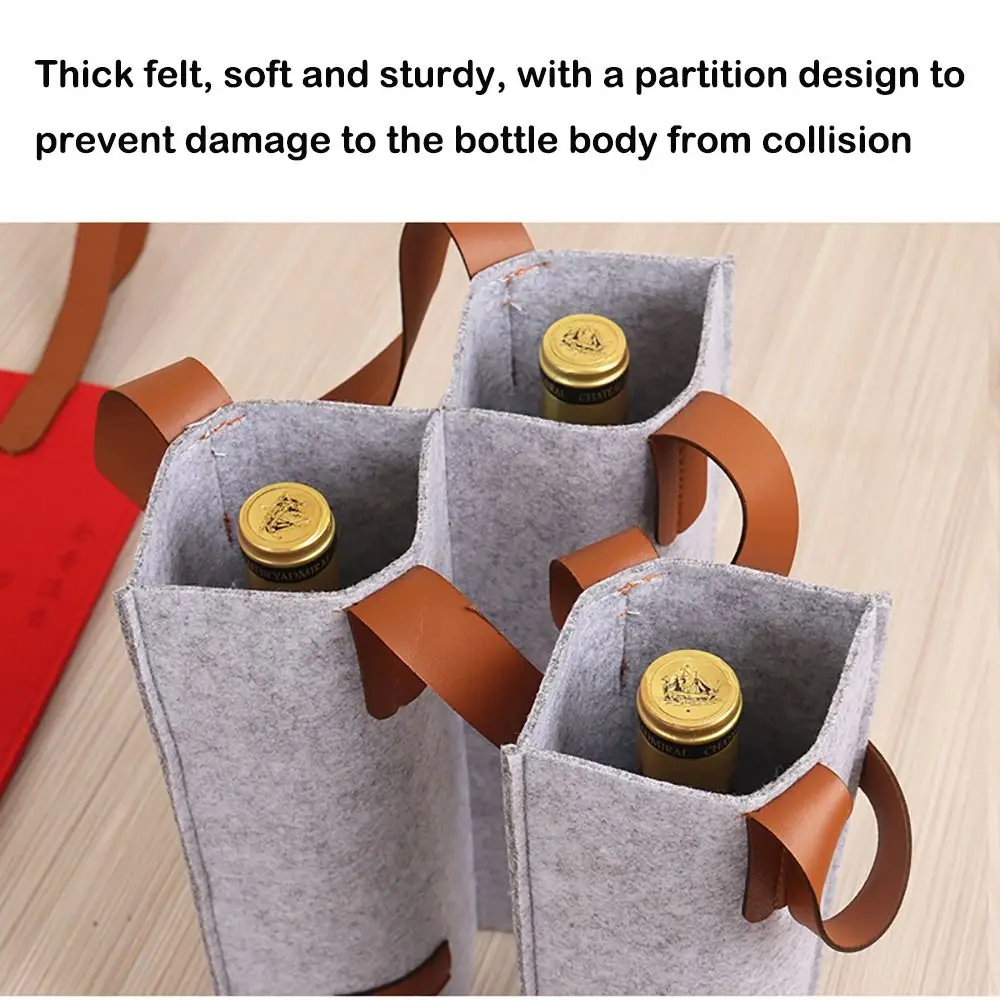 Protable Felt Wine Bag Single Double Insulated Felt Bag Solid Color Wine Carrier Bag