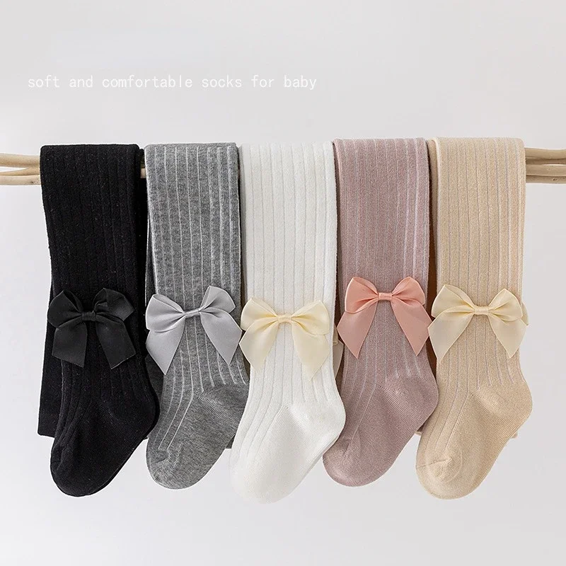 Kids Pantyhose Toddler Tights Cute Bowknot Tights For Girls Knitted Cotton Winter Girls Tights High Waist Children Pantyhose Baby Girl Toddler