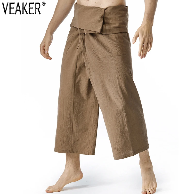 

2023 New Men's Breathable Cotton Pants Male Summer Solid Color Casual Loose trousers One size Pants