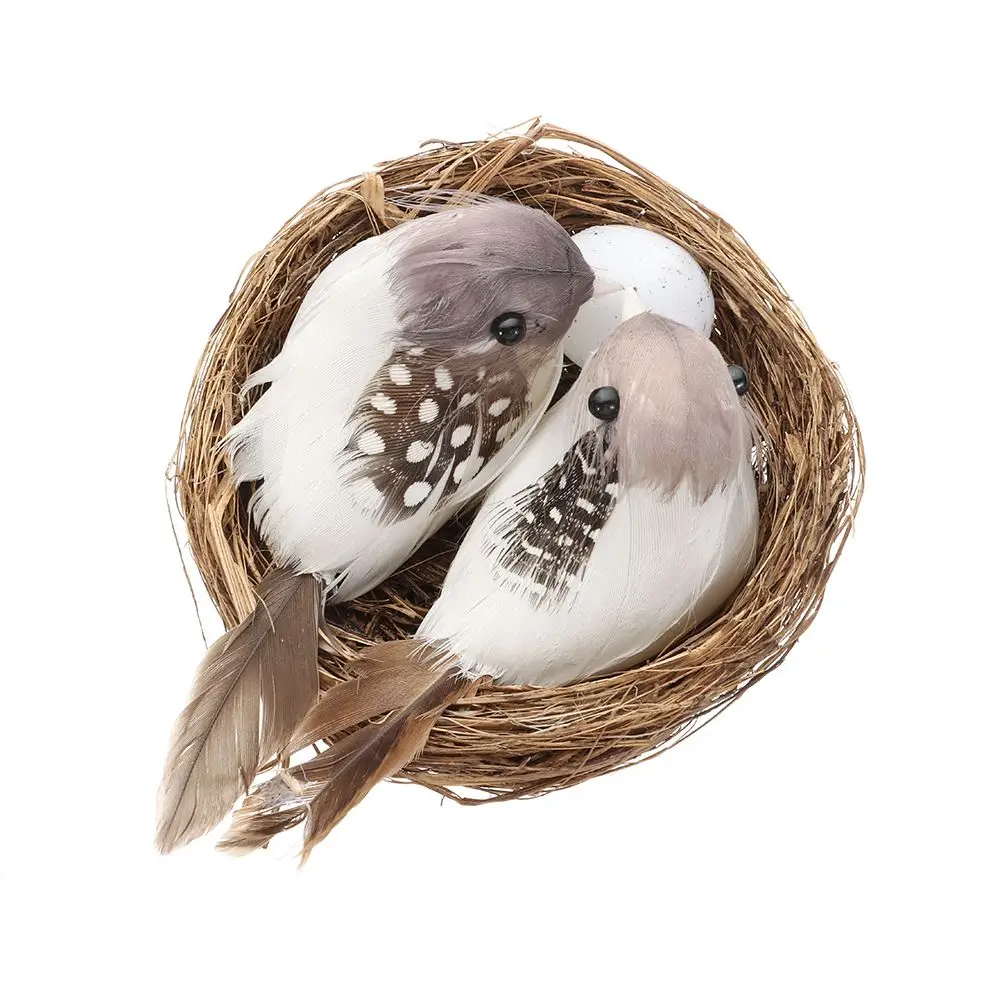 Ornaments Vine Handmade Craft Home House Decoration Birds Egg Realistic Feathered Artificial Craft Birds Bird Nest
