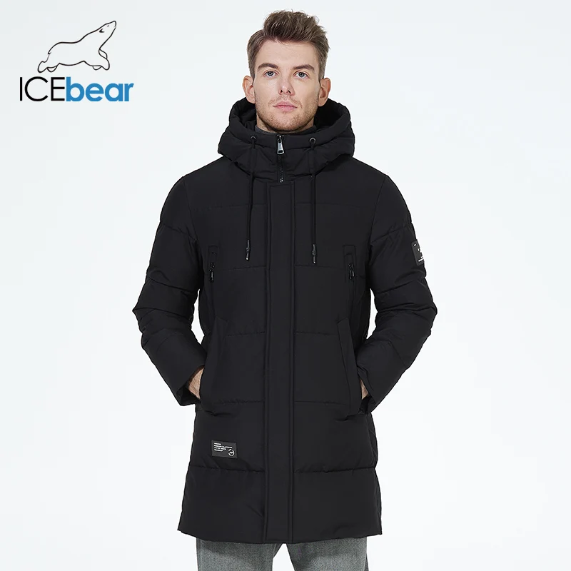 ICEbear 2023 winter  men's clothing thicken warm men's jacket hooded men's mid-length  coat fashionable cotton jacket MWD3061D 4