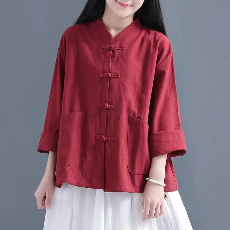 Women Chinese Shirt Tang Suit Linen Top