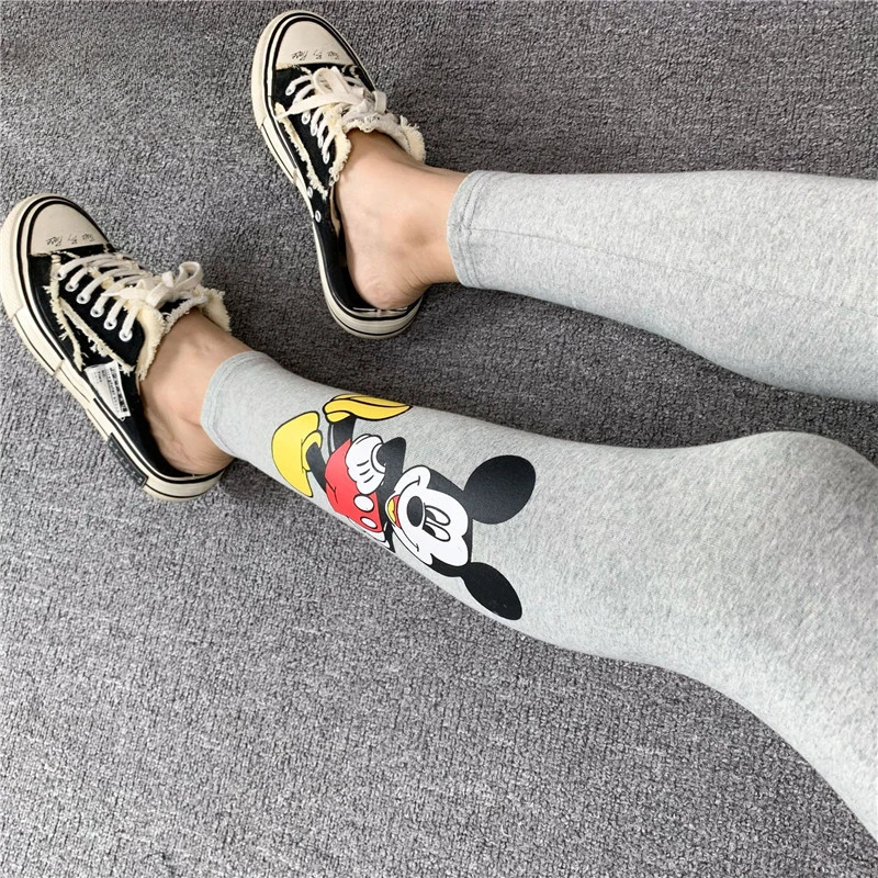 New Mickey Printed Women's Autumn Spring Wear Nine-Point Leggings Cotton Embroidery Cartoon Stretch Pants Leggings