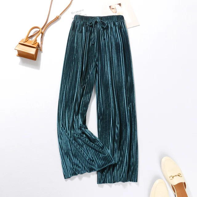 Spring/summer 2021 new ice silk chiffon pleated pants women high waist drop feeling loose-fitting lantern pant thin casual pants Wide legs--blue