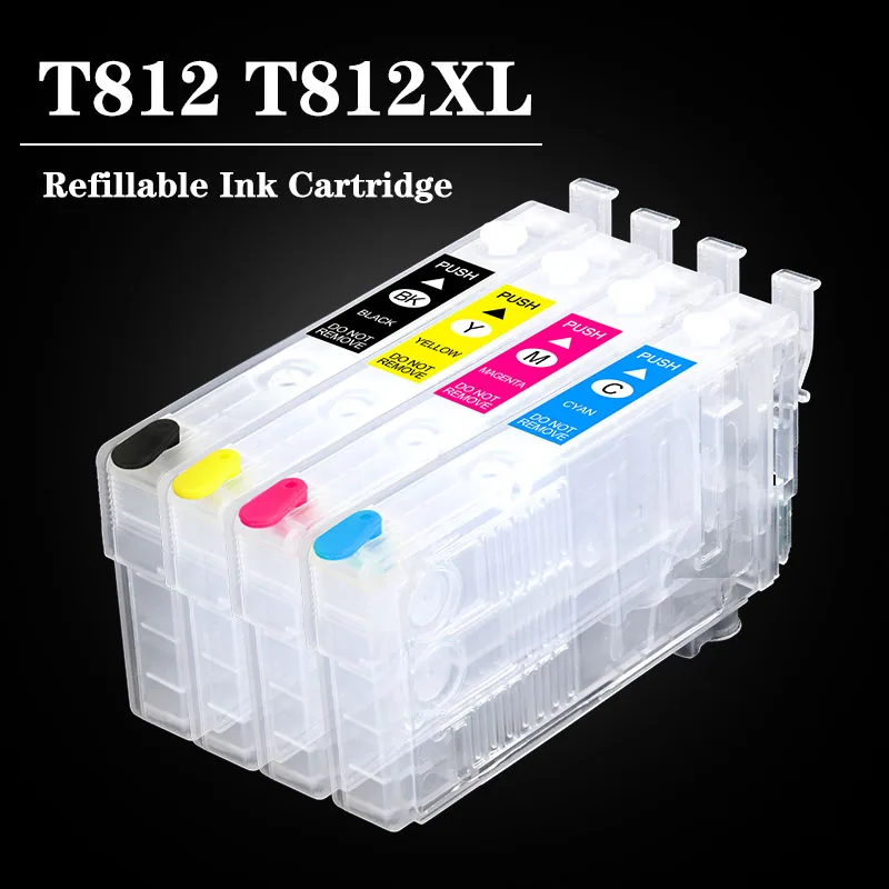 T812XL T812 Refillable Ink Cartridge With Chip 812XL for Epson WF-3820 WF-3825 WF-4830 WF-4835 WF-7840 WF-7820 EC-C7000 Printer printer supplies,ink cartridge,inkjet ink cartridge