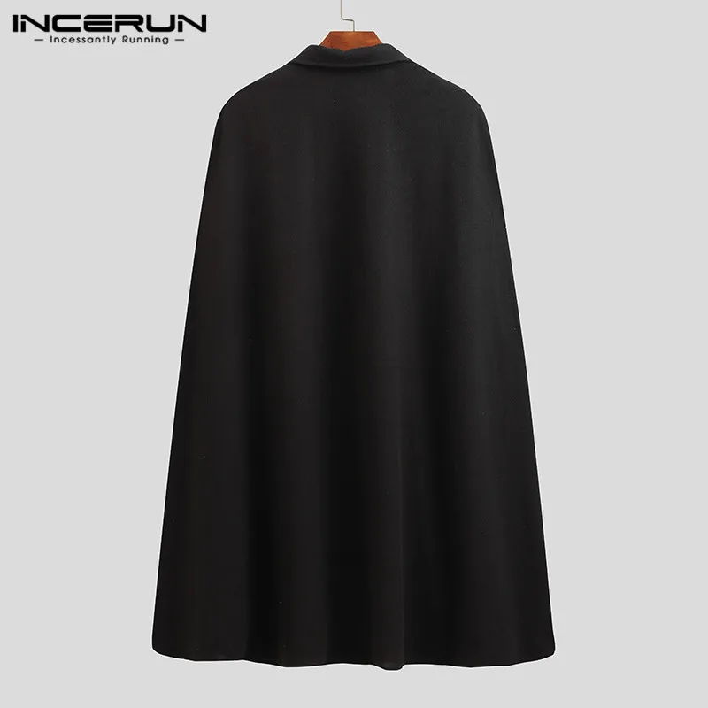 INCERUN Men Long Sleeveless Shawl Cape Coats Casual Loose Solid All-match Overcoats Trench American Style S-5XL trench coat casual men jacket outdoor jackets