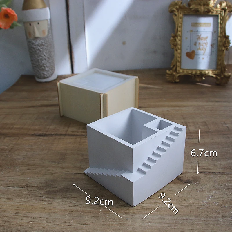 Square Stairs Shape Succulent Plants Pot Cement Clay Flowerpot Silicone Mold Concrete Candle Cup Gypsum Home Decor Molds