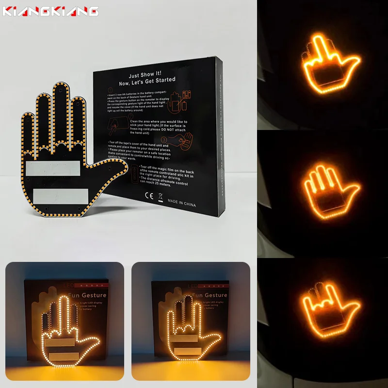 자동차 인테리어 후면 앞 유리 LED 핸드 제스처 사인 램프, 창의적이고 재미있는 가운데 손가락 사인 경고 브레이크 제스처 라이트 액세서리
