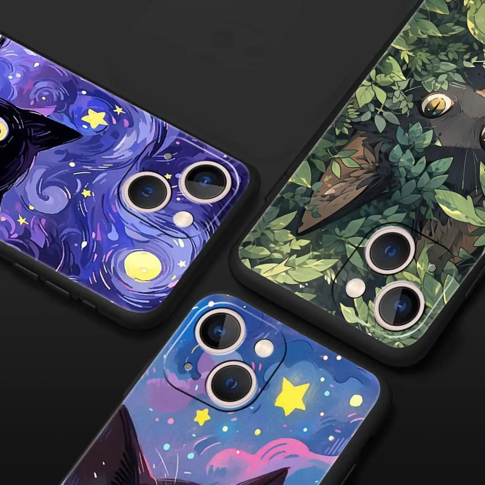 Artistic Black Cat Starry Night Soft TPU Phone Case