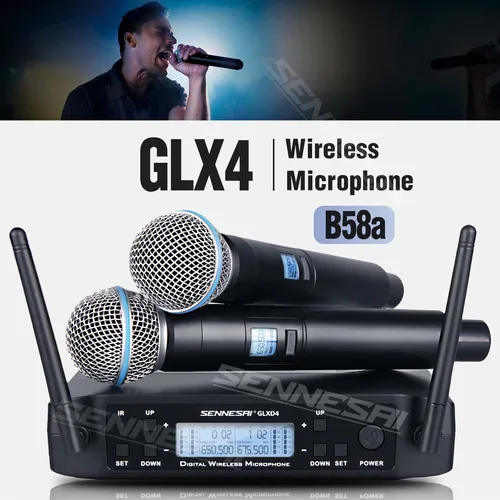 SENNESAI GLXD4 전문 듀얼 무선 마이크, 600-699mhz 시스템, 무대 공연, UHF 다이나믹 2 채널 핸드헬드 4