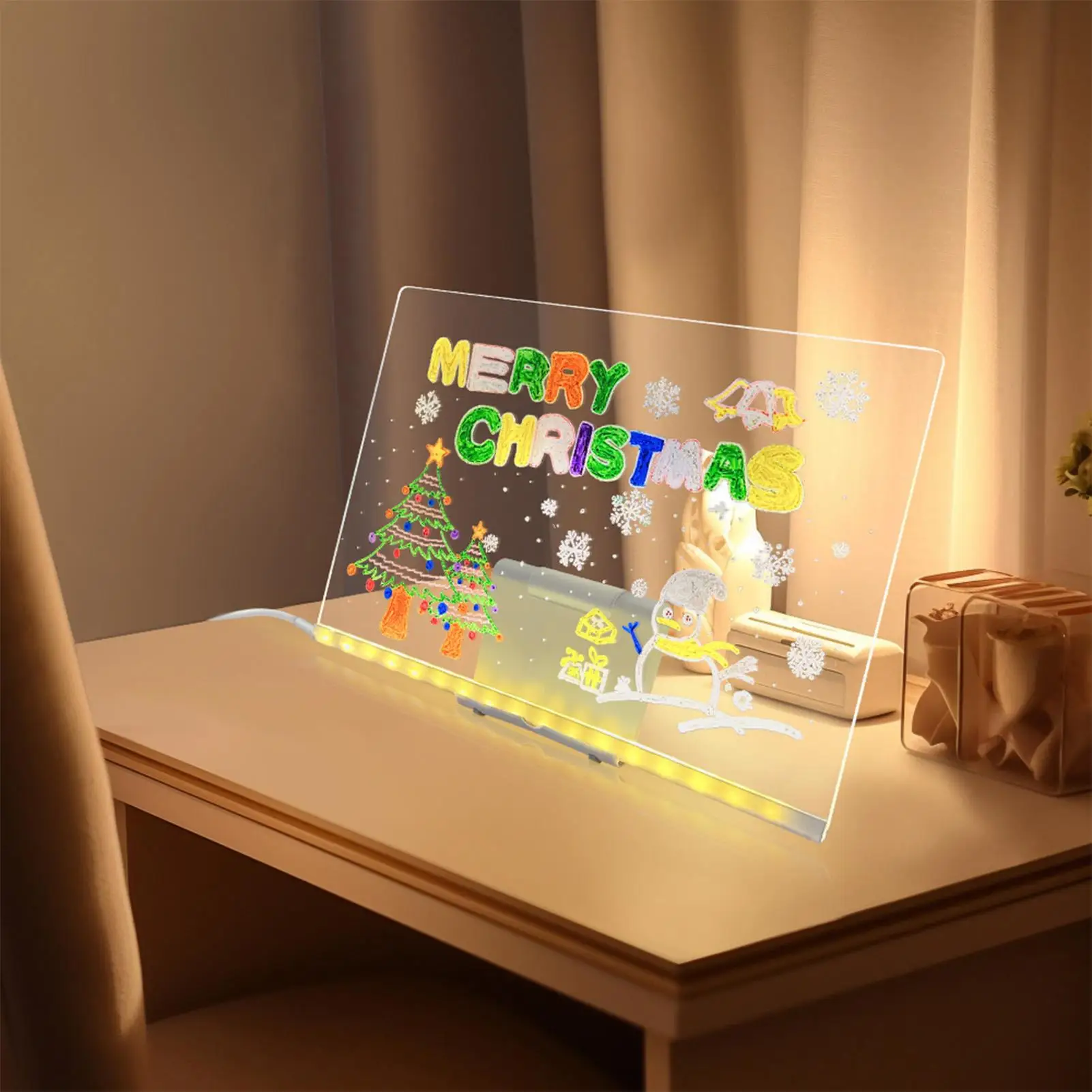 조명이 있는 LED 보드, USB 전원으로 작동하는 지울 수 있는 12색 메시지 노트 보드, 마커 및 스탠드 포함, 어린이용, 생일 크리스마스 선물
