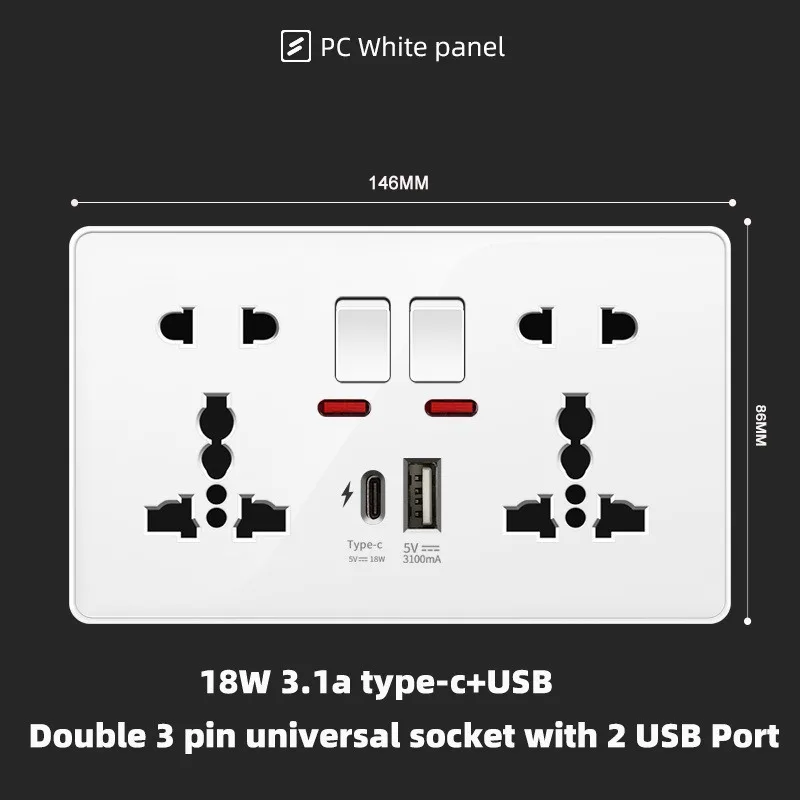 2Gang 10Pin USB C 18,110-250V