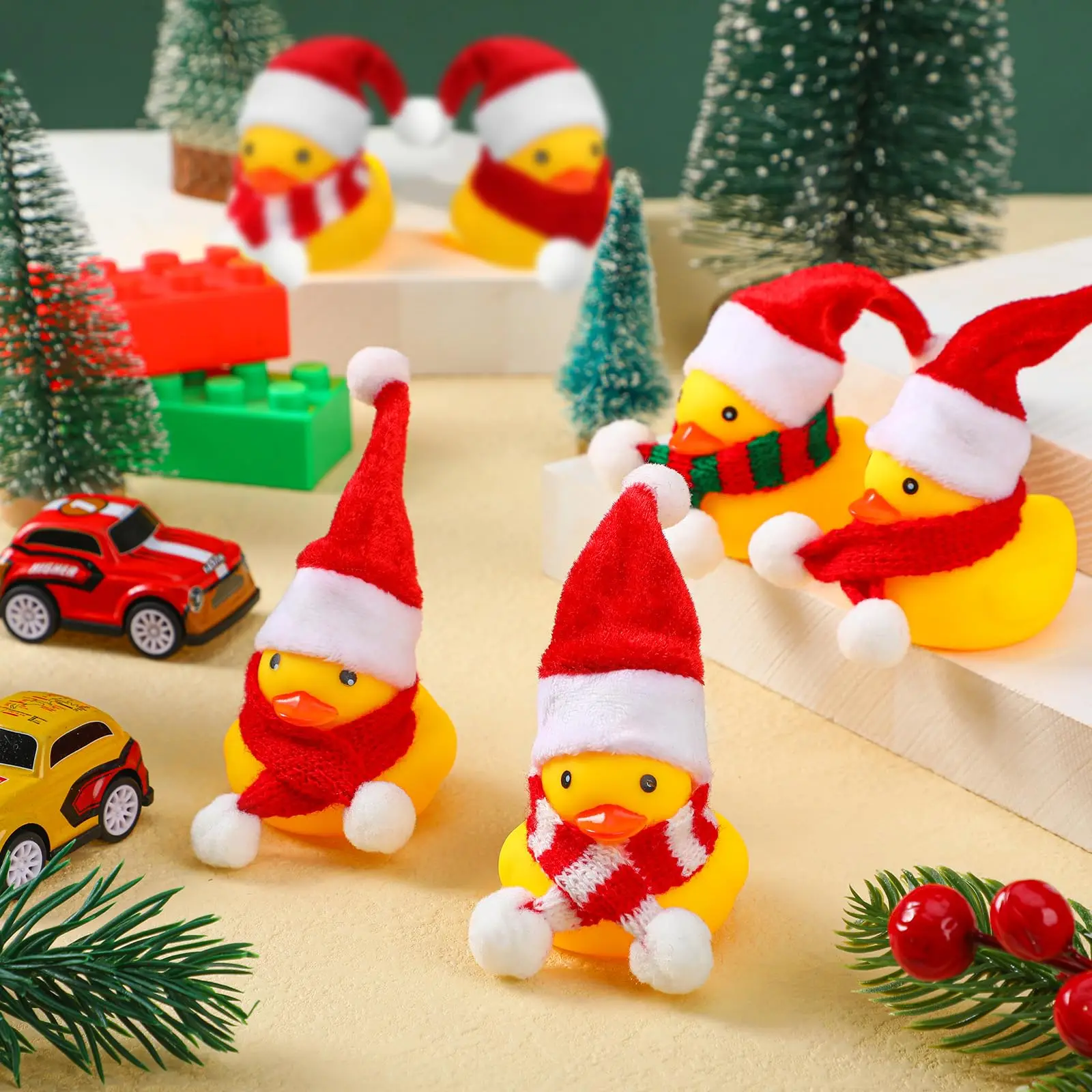 6/12 Pcs Christmas Mini Rubber Duckies in Bulk with Christmas Hats and Scarf Christmas Rubber Duckies for Christmas Party Winter 4