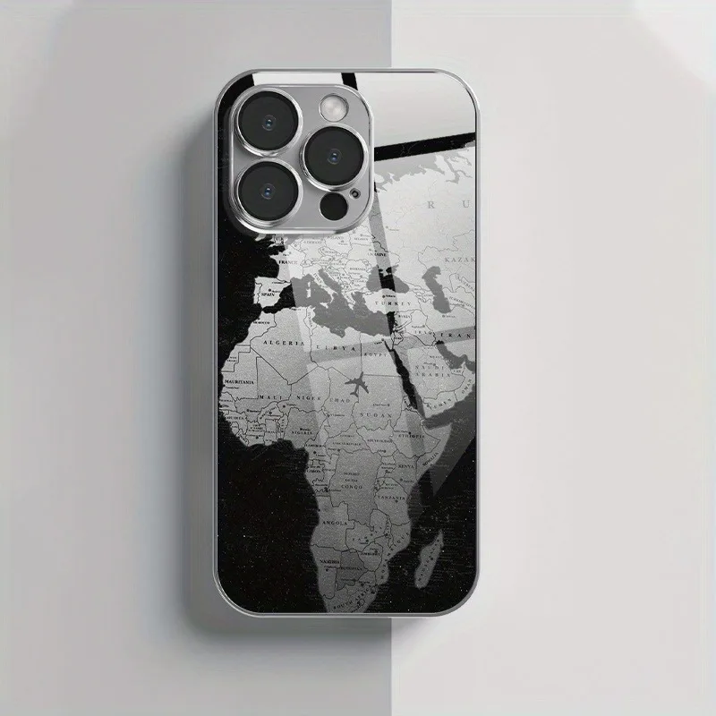 Sleek Glass Electroplated World Map Design Phone Case
