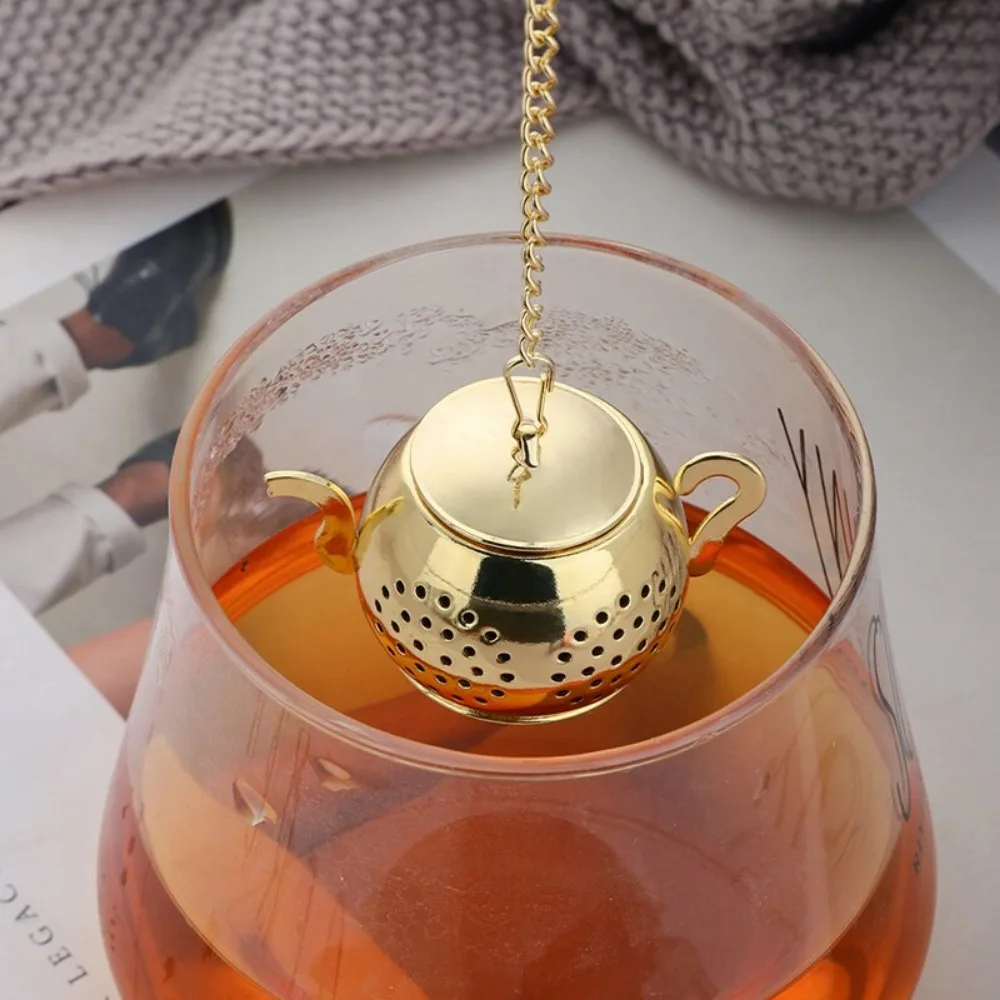 Tea Strainer Teapot Shape Loose Tea Infuser Stainless Steel Strainer Herbal Spice Filter With Dish Filter Teaware Accessories