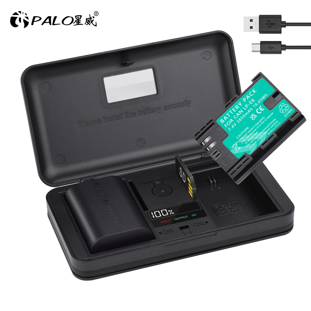 Palo Lp E6 Lp-E6 Lp-E6N Batteria/Caricabatterie Per Canon Eos 6D 7D 5D Mark Ii Iii Iv 5D 60D 60Da 70D 80D 90D 5Ds R5 R6 Xc10 Xc15