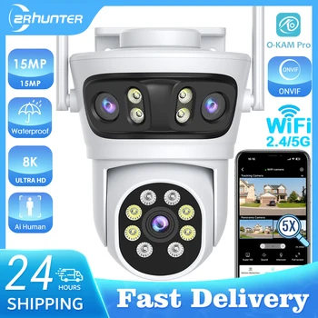15MP Outdoors Wifi Camera 10K HD Three Lens Security 5G PTZ IP Camera 5X Digital Zoom Lens Human AI Auto Detect Tracking Camera 1