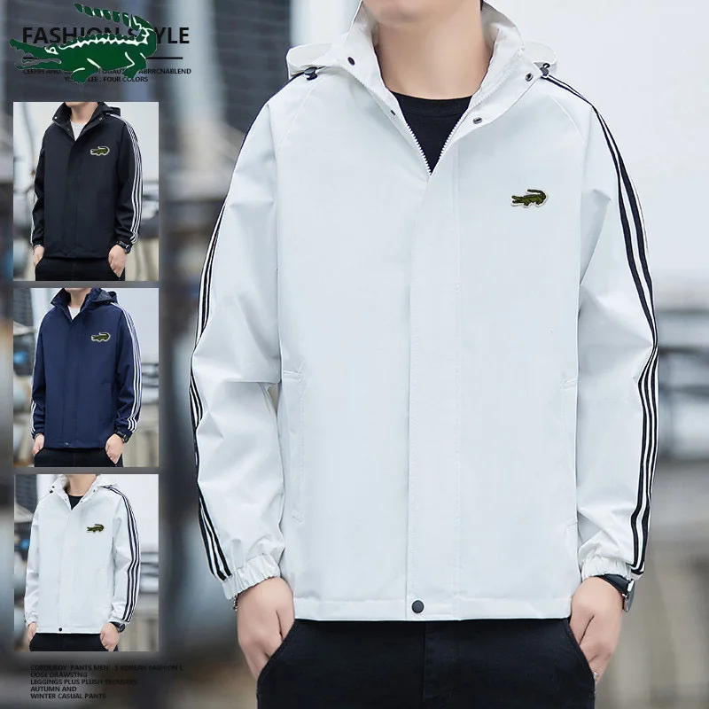 

Stand Collar With Nood Outdoor Jackets For Men Fashion Zip Long Sleeve Autumn Winter Coats Man Plus Size Loose Casual Outerwear