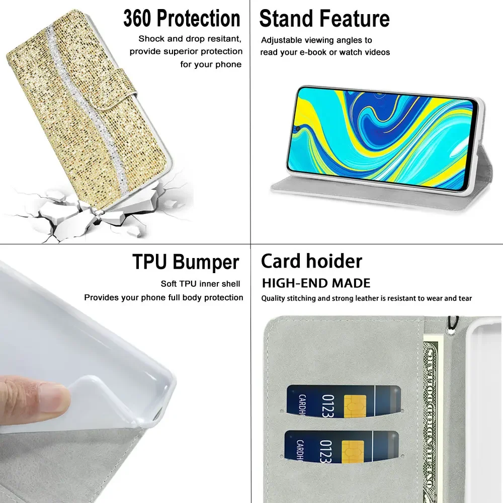 Bling Flip Glitter Wallet Book Case