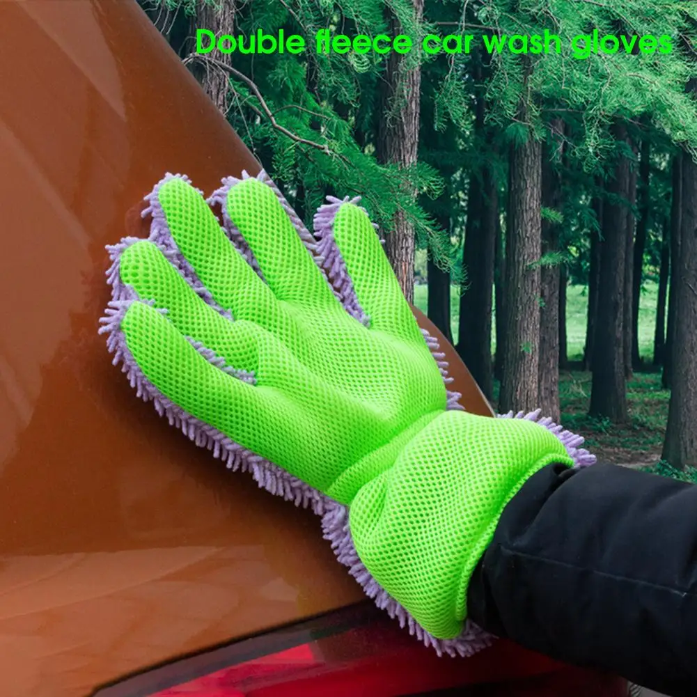 

Excellent Five Fingers Lint-free Chenille Auto Cleaning Mitt Large Palm Coral Fleece Car Dusting Glove for Vehicle