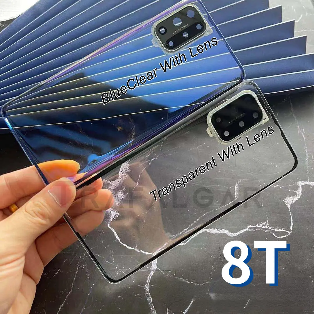 Oneplus 8 Pro 8T 배터리 커버 용 Trafalgar 투명 유리 후면 유리 패널 후면 하우징 케이스 (카메라 렌즈 교체 + 스티커 포함)