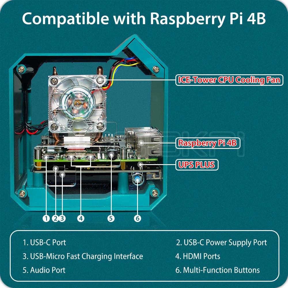 Geeekpi Abs Mini Torre Rgb Programável Ventilador Ups Mais Módulo Kit Case para Raspberry pi 4b - Imagem 5