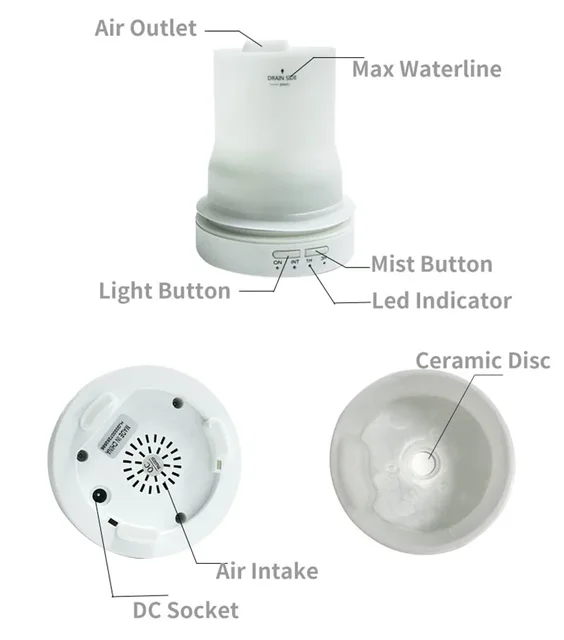 Ceramic Essential Oil Aromatherapy Diffuser Ultrasonic Air Humidifier with Timer Night Light Waterless Auto Off Cool Mist Maker 5
