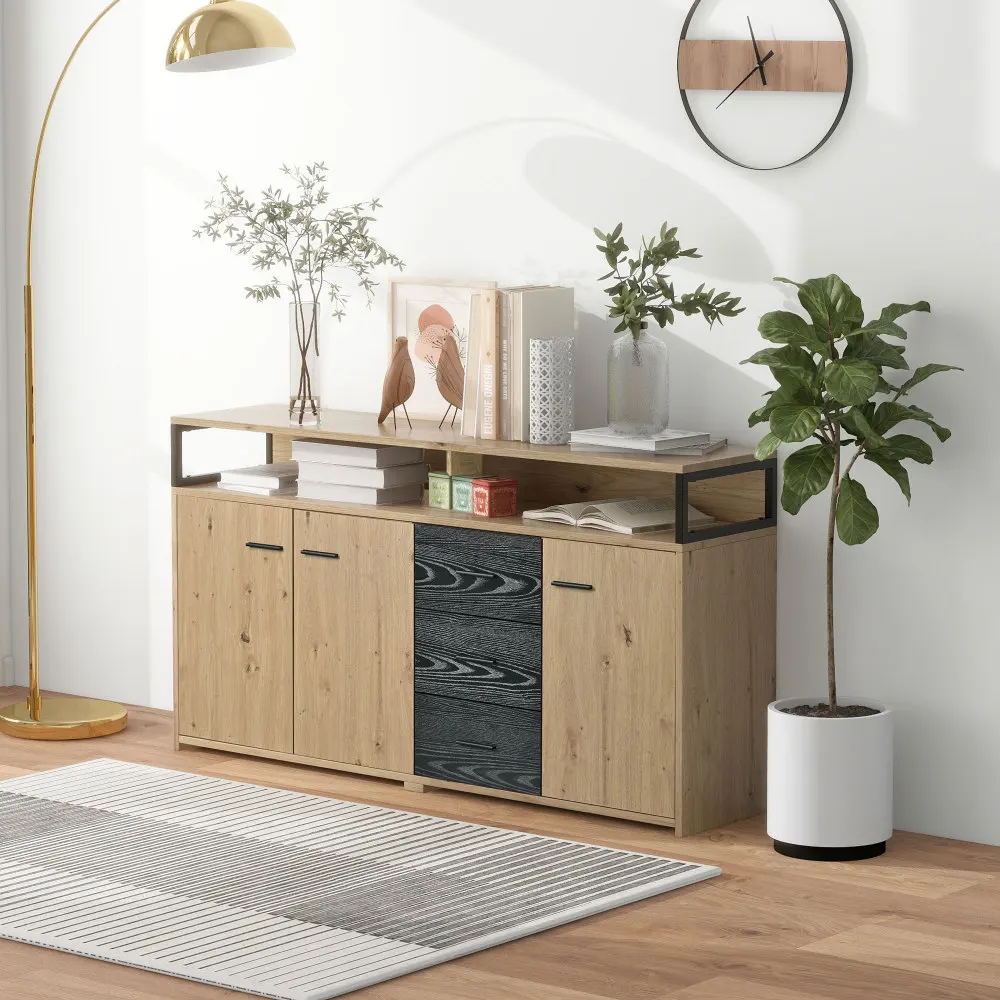 Sideboard im Industriestil 1503575,9 cm – Kommode mit 3 Schubladen, Metallgriffen, Highboard, Mehrzweck-Aufbewahrungsschrank – Detail 6