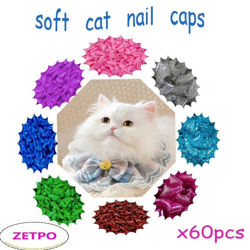 Cat Nail Caps Cat Grooming Supplies 60pcs Soft Nail Caps Cats 3x
