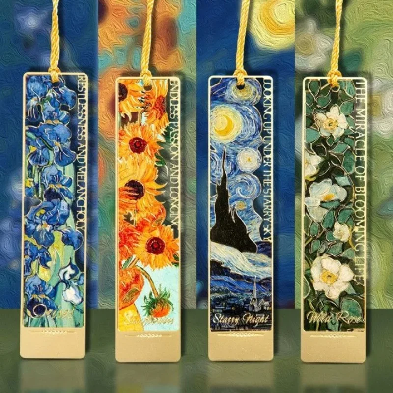 bookmarks for books Van Gogh/Monet Brass hollow out bookmark metal Gifts for teacher supplies Starry Moon Night book marks