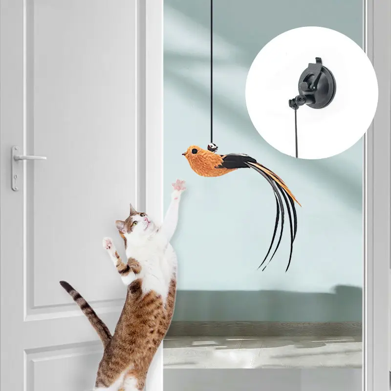 Simulation bird Cats Toy Retractable Hanging Door Type Cat Scratch Rope